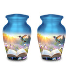 hummingbird open book meadow cremation urn for human ashes, handmade aluminum memorial urn – photo 5