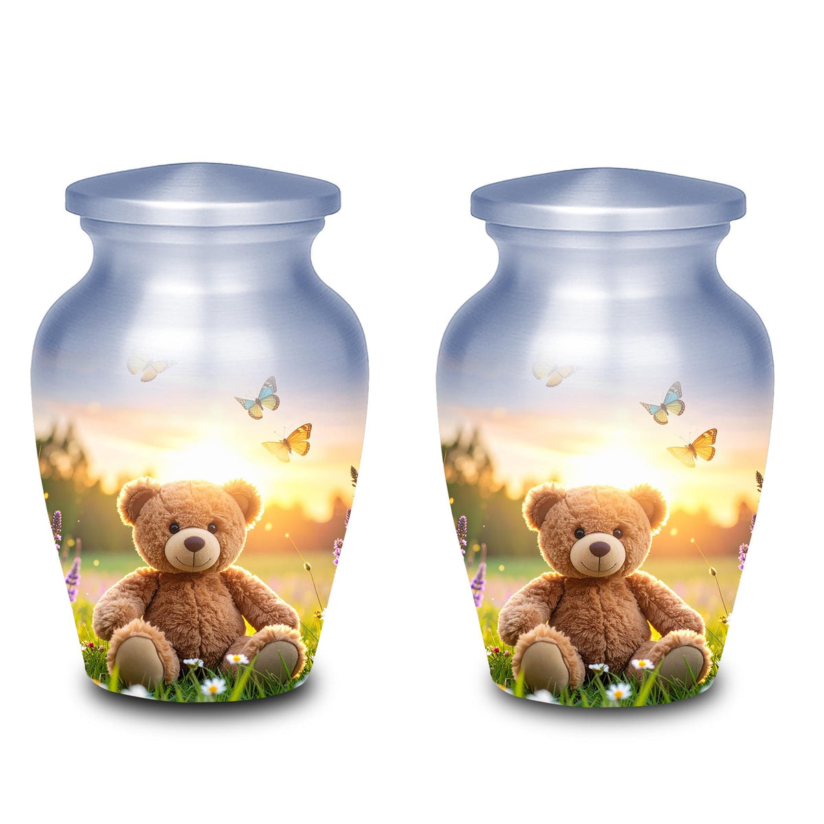 teddy bear butterfly cremation urn for human ashes, handmade aluminum memorial urn – photo 8
