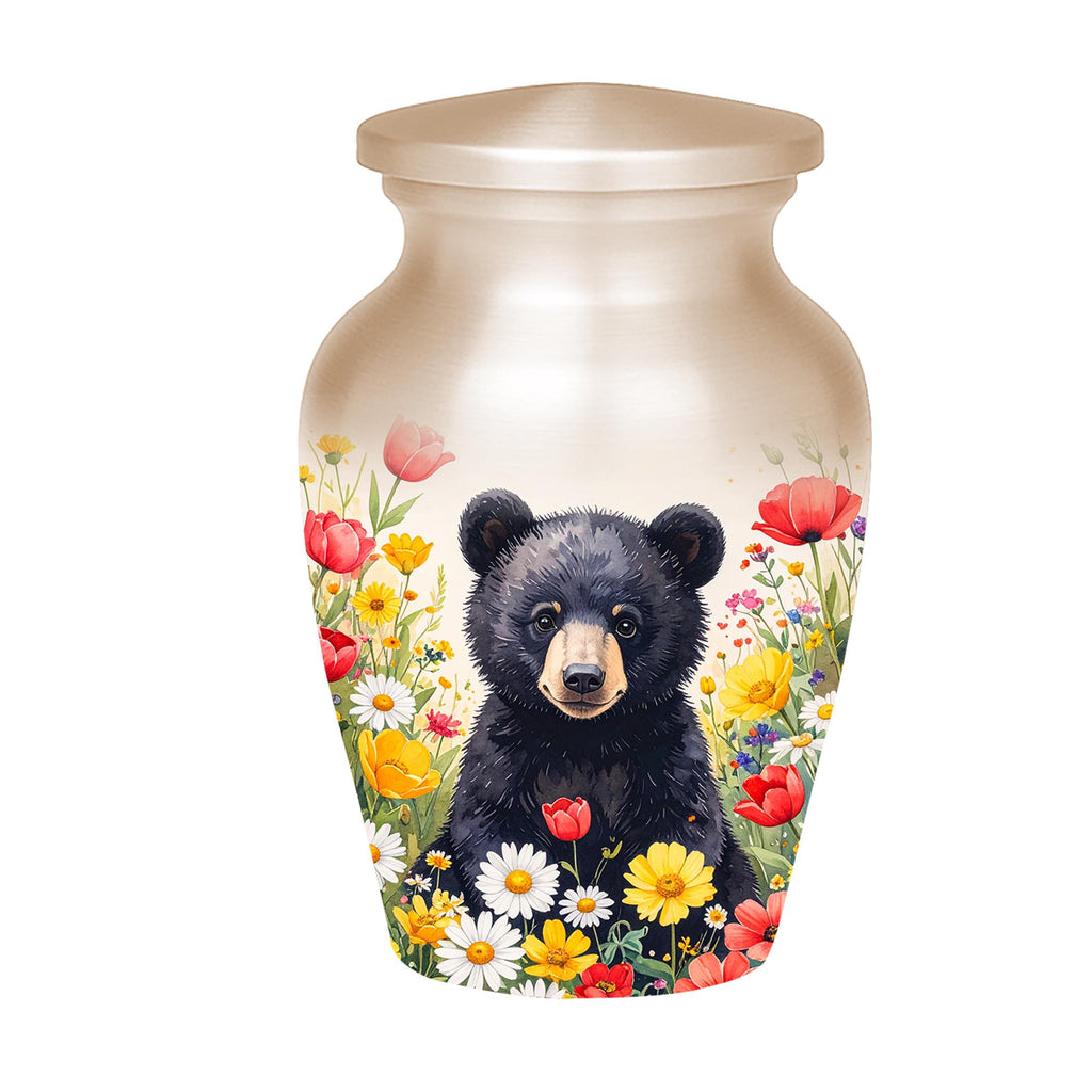 black bear wildflower meadow cremation urn for human ashes, handmade aluminum memorial urn – photo 9