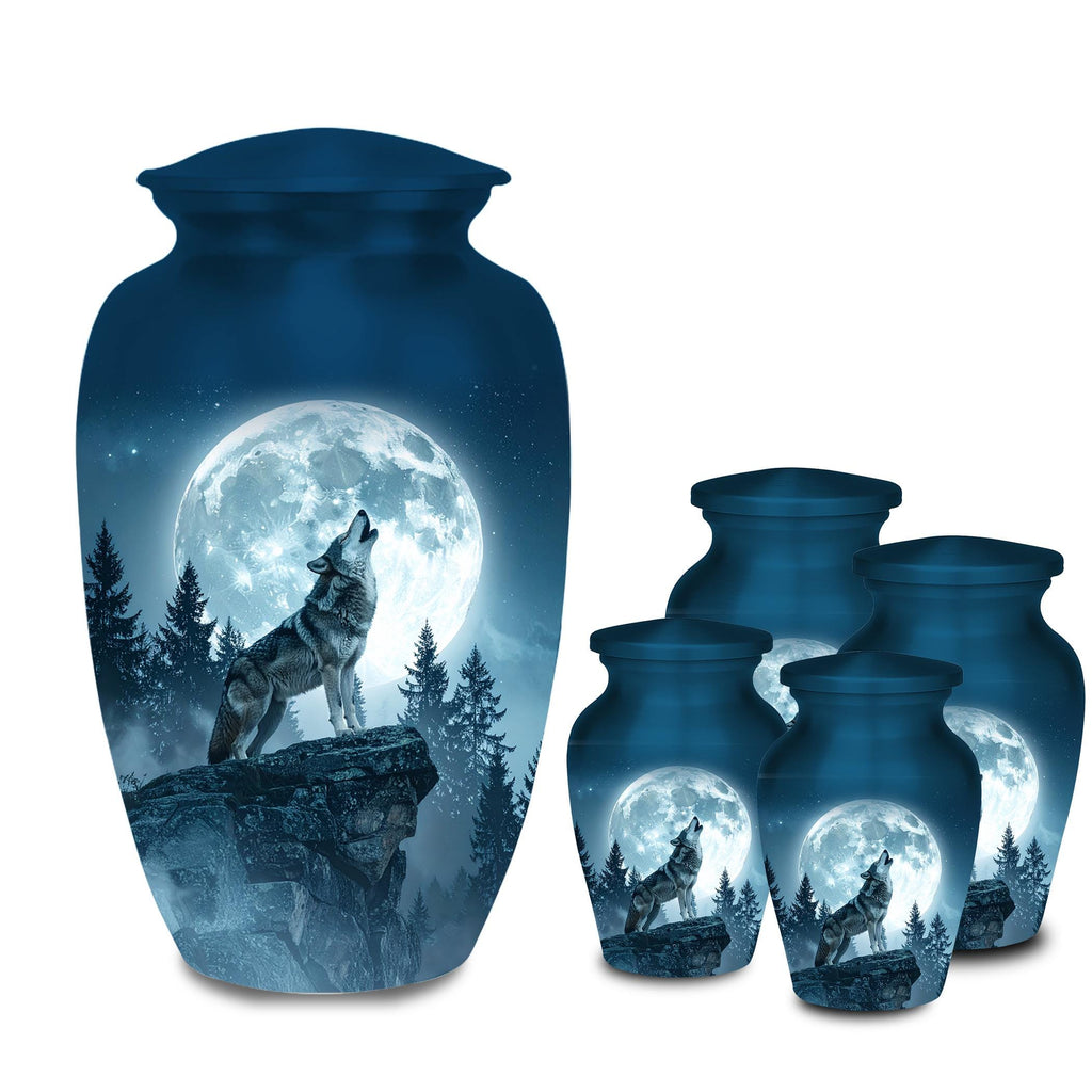 wolf moon wildlife cremation urn for human ashes, handmade aluminum memorial urn – photo 7