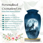 wolf moon wildlife cremation urn for human ashes, handmade aluminum memorial urn – photo 2
