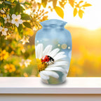 ladybug daisy flower cremation urn for human ashes, handmade aluminum memorial urn – photo 6