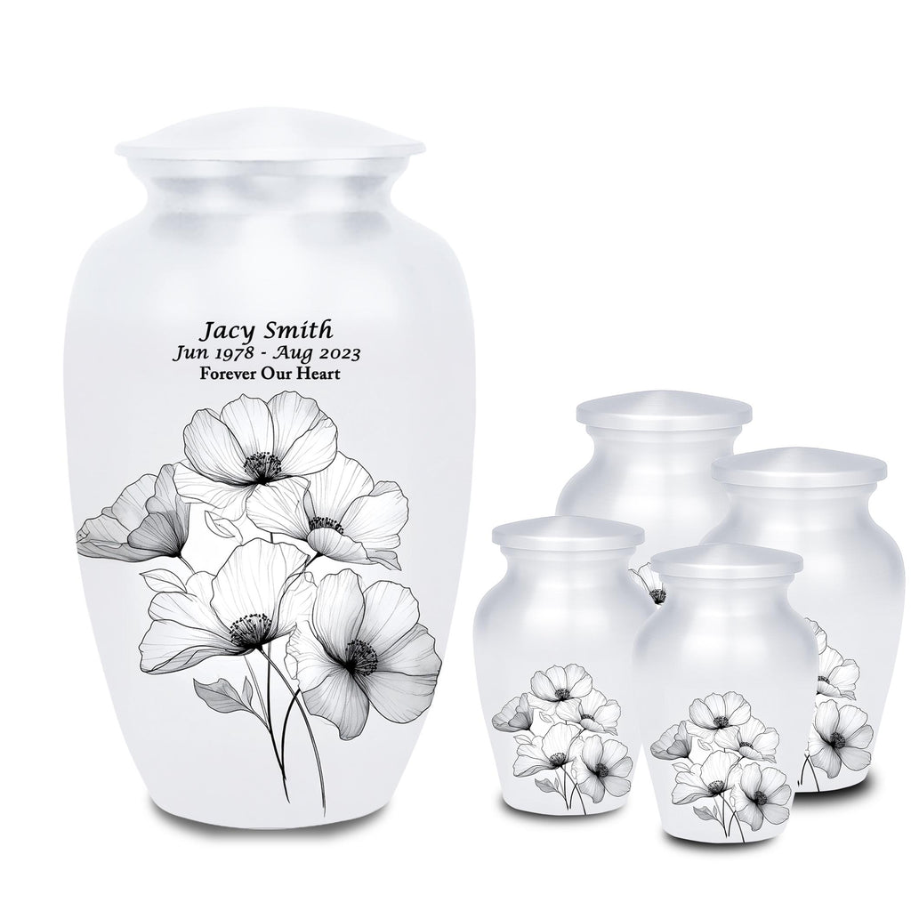 white floral cremation urn for human ashes, handmade aluminum memorial urn – photo 7