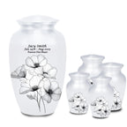 white floral cremation urn for human ashes, handmade aluminum memorial urn – photo 7