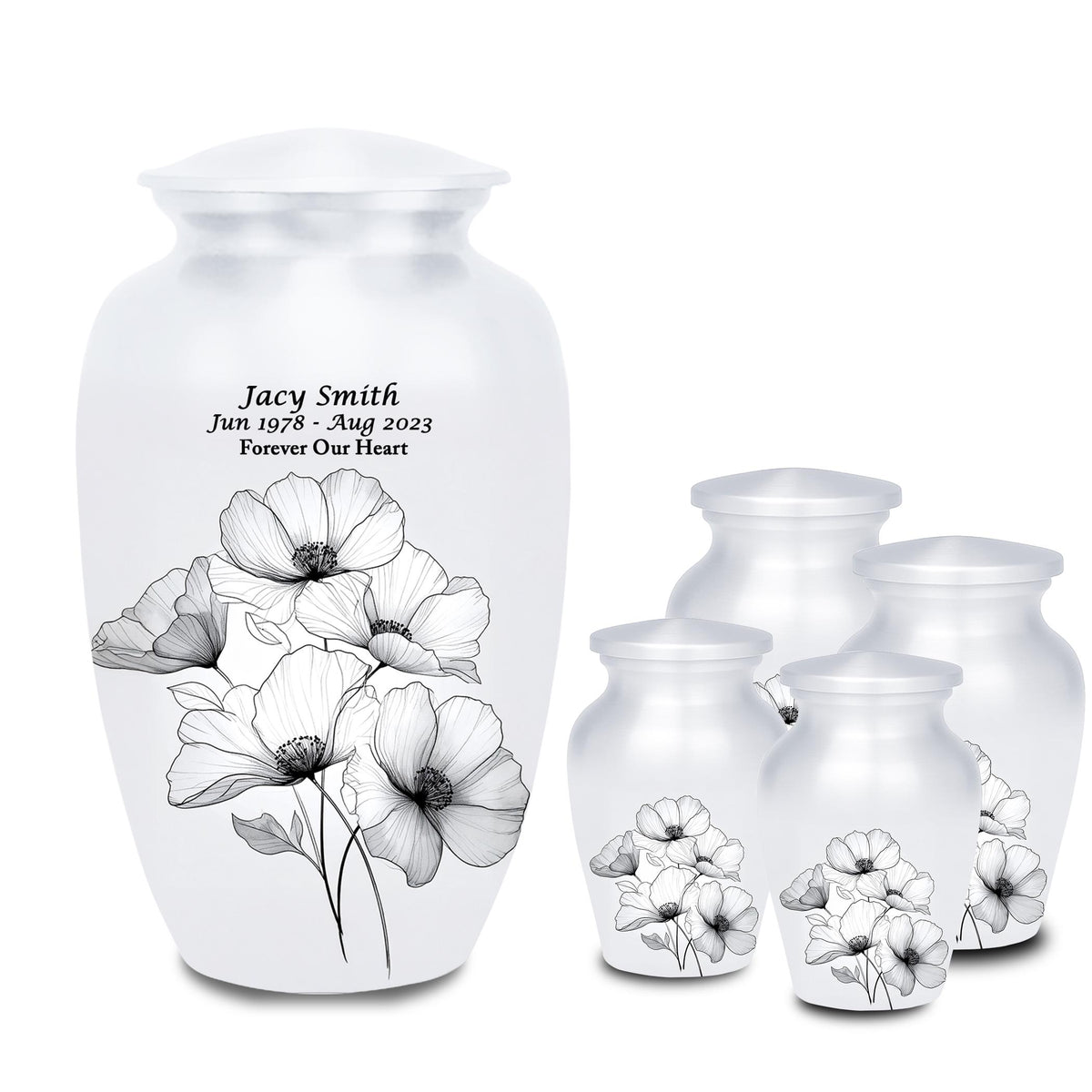 white floral cremation urn for human ashes, handmade aluminum memorial urn – photo 7
