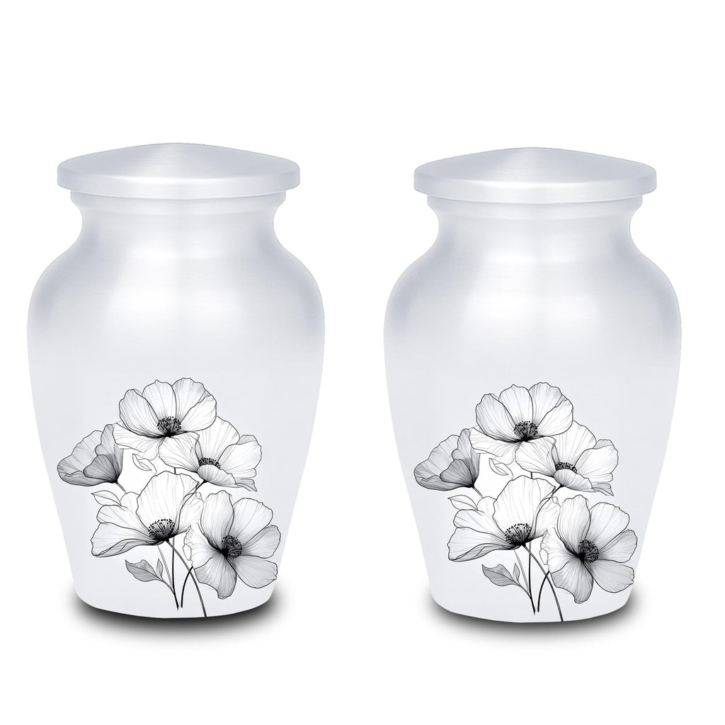 white floral cremation urn for human ashes, handmade aluminum memorial urn – photo 8