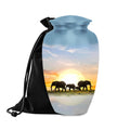 elephant sunrise safari cremation urn for human ashes, handmade aluminum memorial urn – photo 1