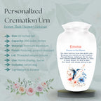 hummingbird floral poem cremation urn for human ashes, handmade aluminum memorial urn – photo 3