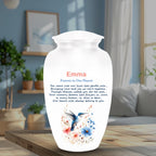 hummingbird floral poem cremation urn for human ashes, handmade aluminum memorial urn – photo 5