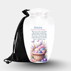 watercolor yarn basket knitting cremation urn for human ashes, handmade aluminum memorial urn – photo 2