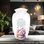 watercolor yarn basket knitting cremation urn for human ashes, handmade aluminum memorial urn – photo 4