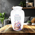 watercolor yarn basket knitting cremation urn for human ashes, handmade aluminum memorial urn – photo 1