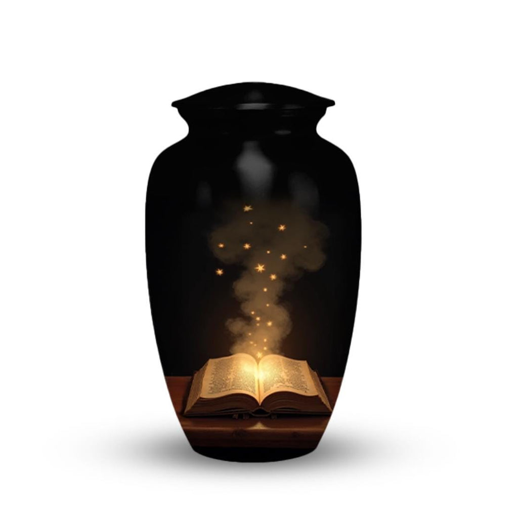 book lover teacher cremation urn for human ashes, handmade aluminum memorial urn – photo 2