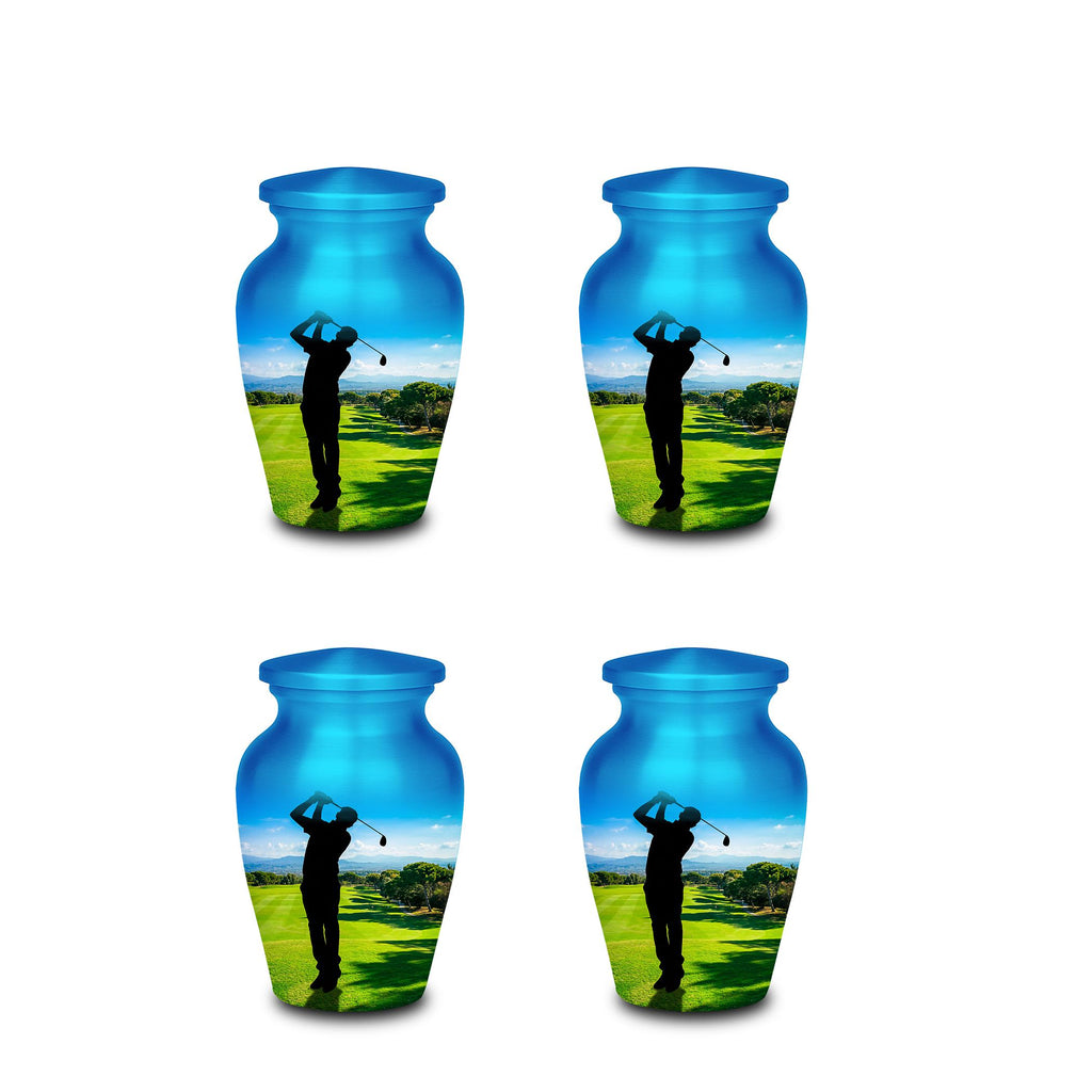 golf player green cremation urn for human ashes, handmade aluminum memorial urn – photo 5