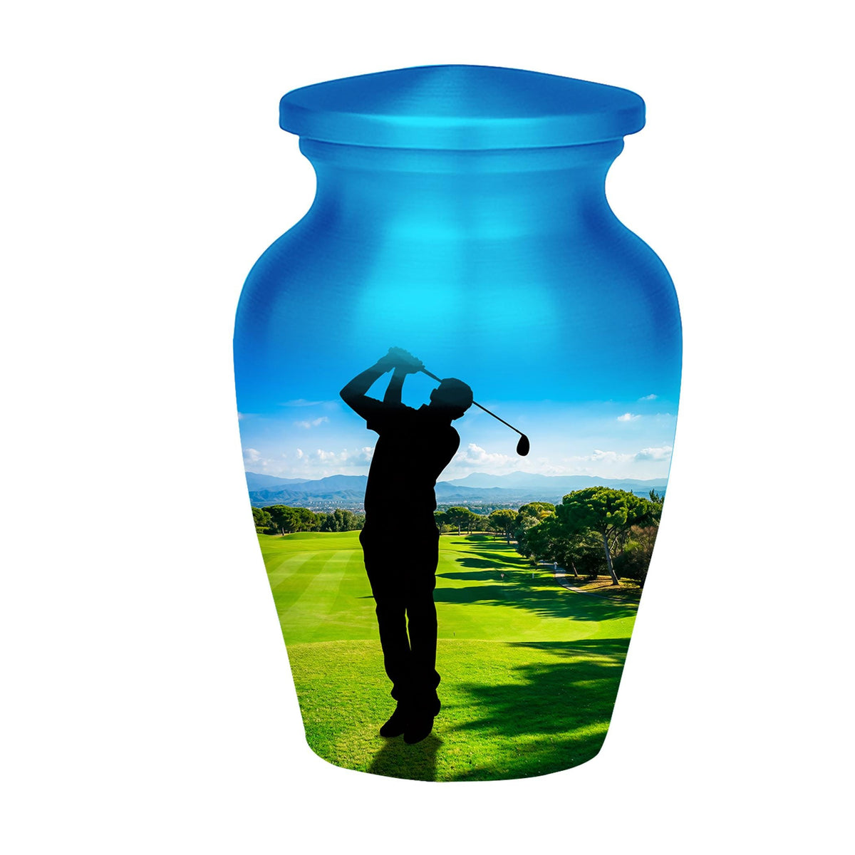 golf player green cremation urn for human ashes, handmade aluminum memorial urn – photo 4