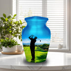 golf player green cremation urn for human ashes, handmade aluminum memorial urn – photo 9