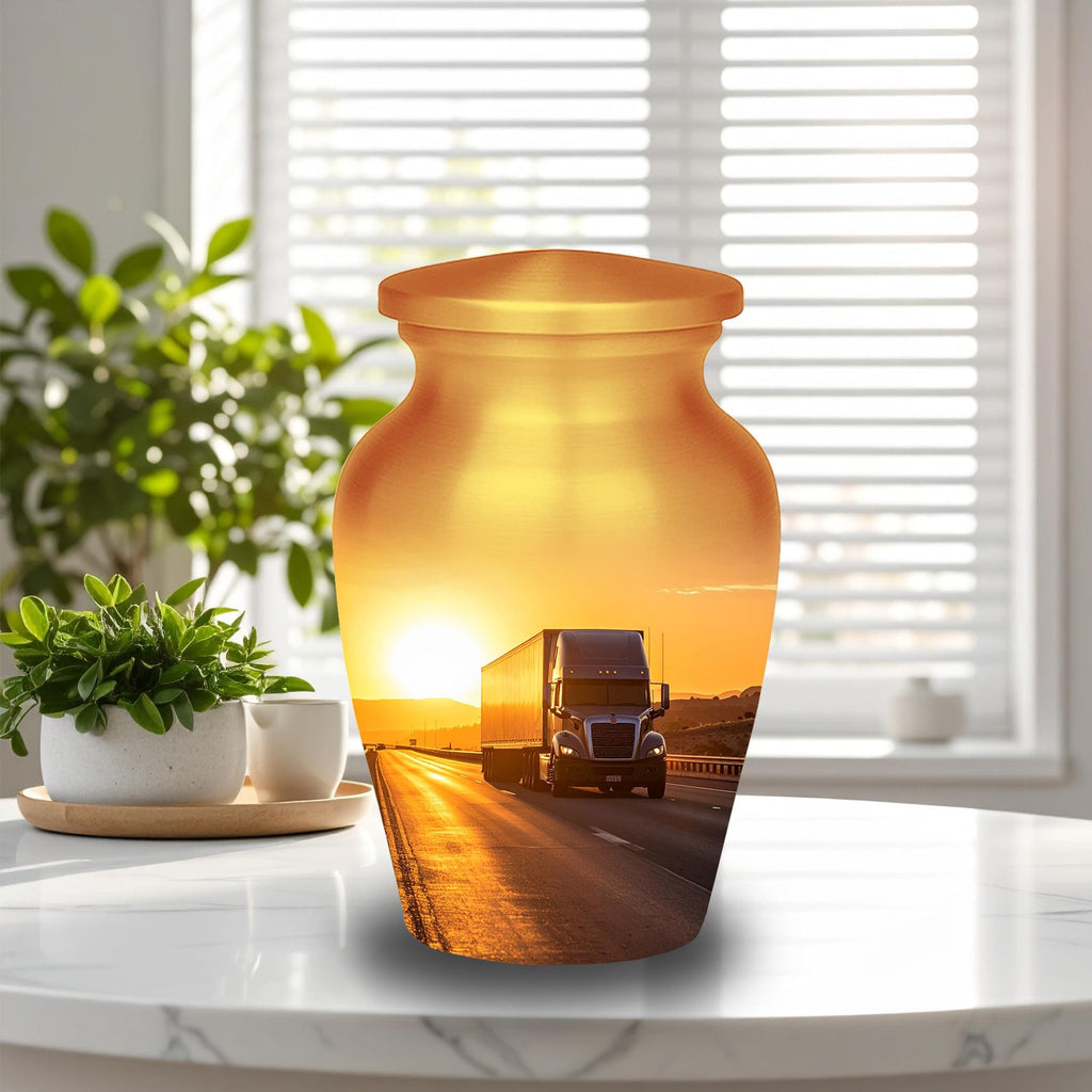 sunset highway truck cremation urn for human ashes, handmade aluminum memorial urn – photo 9