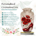 red high heel poppy cremation urn for human ashes, handmade aluminum memorial urn – photo 3