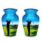 golf player green cremation urn for human ashes, handmade aluminum memorial urn – photo 7
