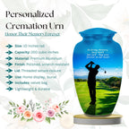 golf player green cremation urn for human ashes, handmade aluminum memorial urn – photo 8