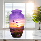 purple sunset butterfly cremation urn for human ashes, handmade aluminum memorial urn – photo 4