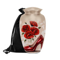 red high heel poppy cremation urn for human ashes, handmade aluminum memorial urn – photo 1