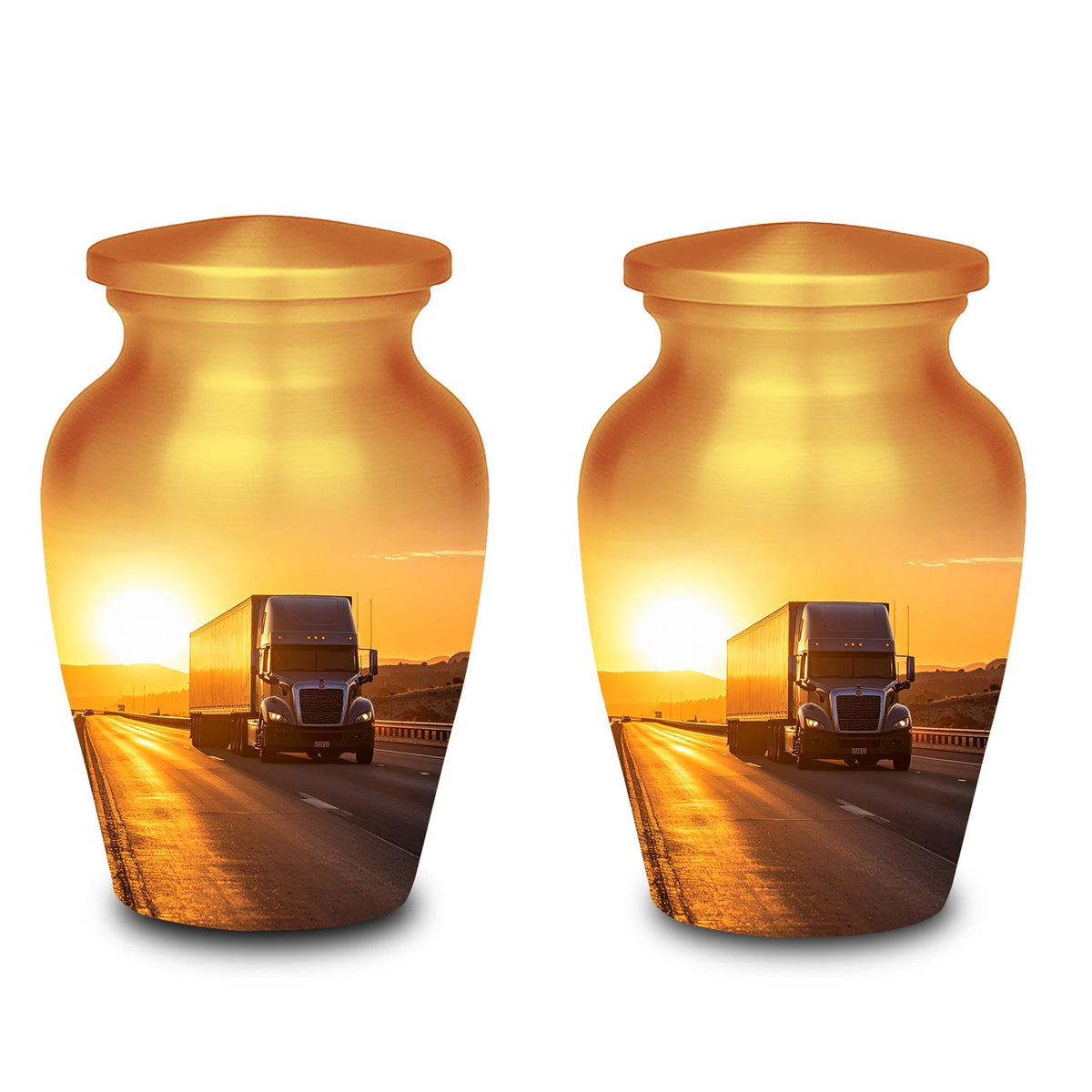 sunset highway truck cremation urn for human ashes, handmade aluminum memorial urn – photo 7