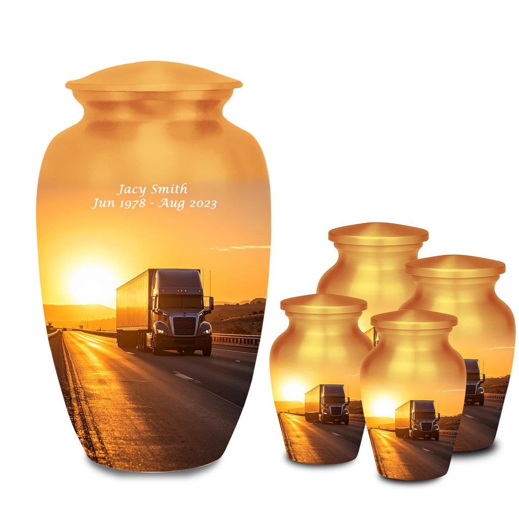 sunset highway truck cremation urn for human ashes, handmade aluminum memorial urn – photo 8