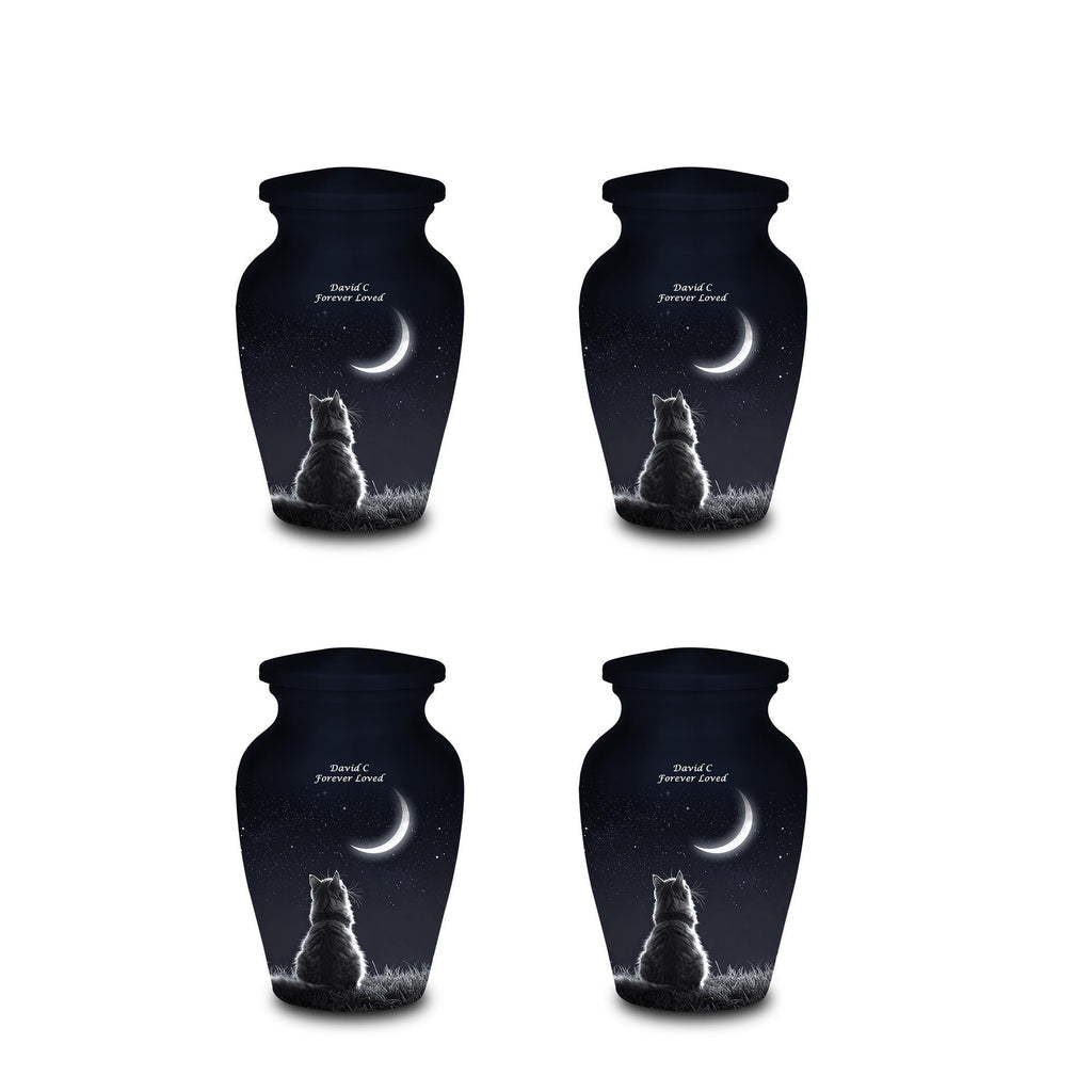cat moon night sky cremation urn for pet ashes, handmade aluminum memorial urn – photo 4