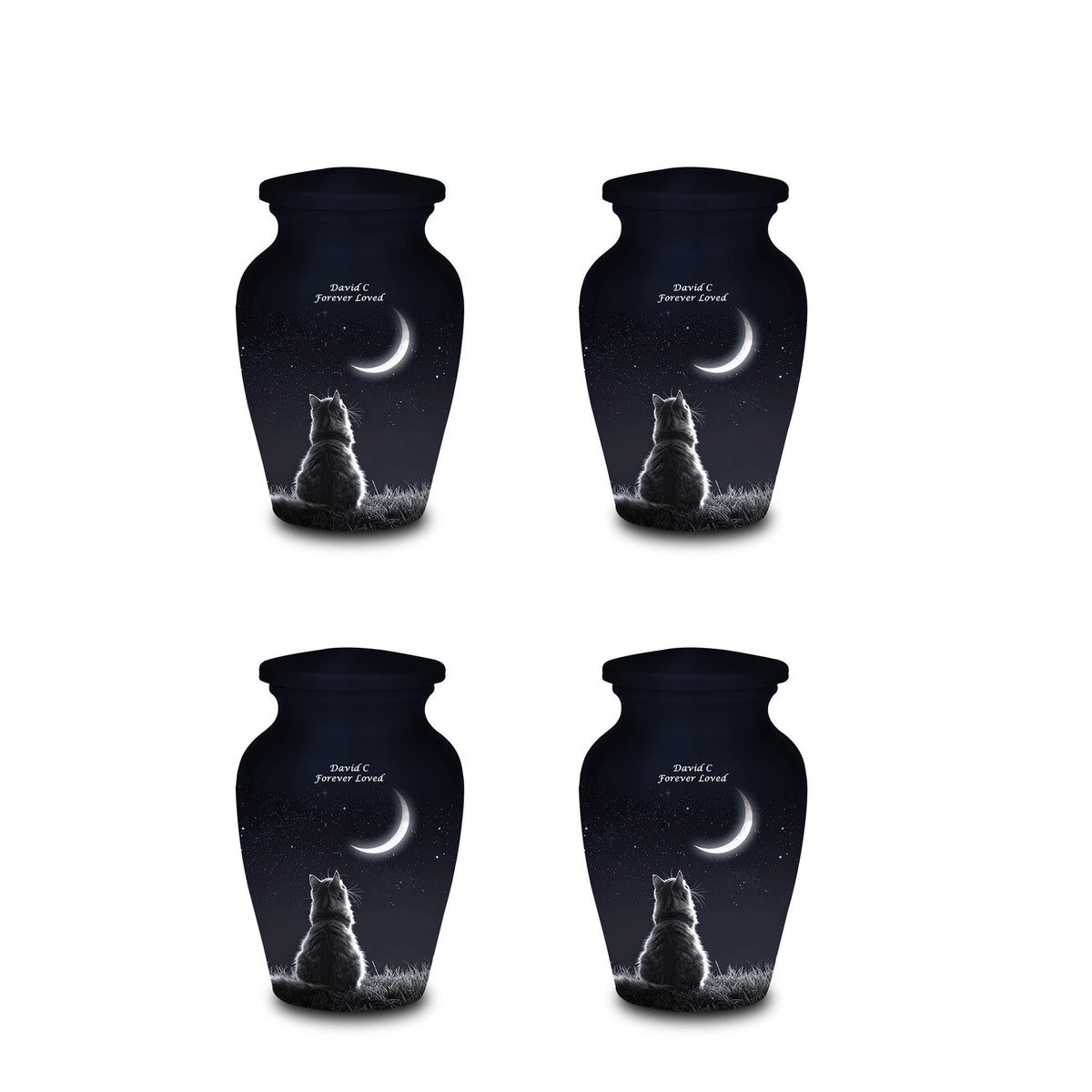 cat moon night sky cremation urn for pet ashes, handmade aluminum memorial urn – photo 4