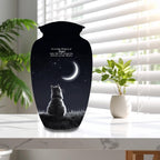 cat moon night sky cremation urn for pet ashes, handmade aluminum memorial urn – photo 3