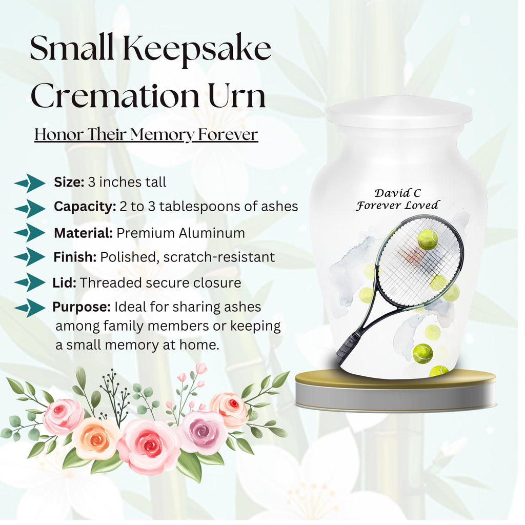 tennis racket and balls cremation urn for human ashes, handmade aluminum memorial urn – photo 3
