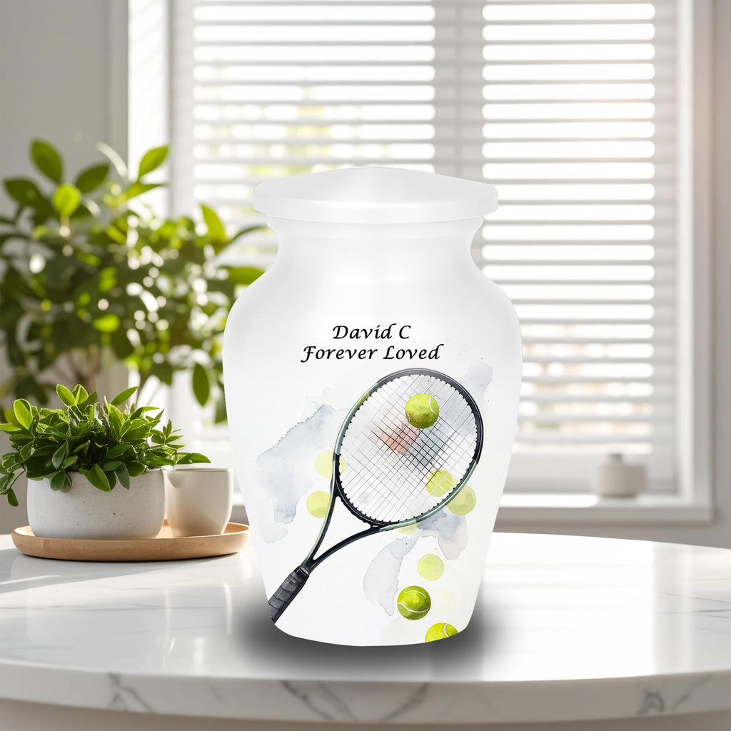 tennis racket and balls cremation urn for human ashes, handmade aluminum memorial urn – photo 9