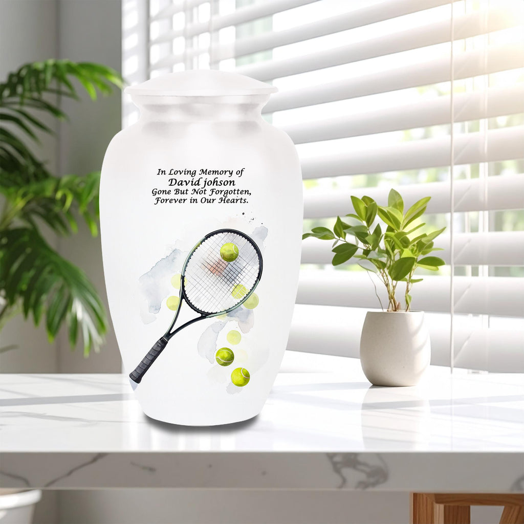 tennis racket and balls cremation urn for human ashes, handmade aluminum memorial urn – photo 4