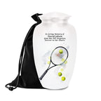 tennis racket and balls cremation urn for human ashes, handmade aluminum memorial urn – photo 1