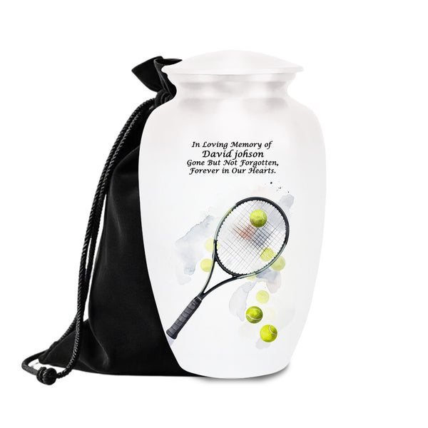tennis racket and balls cremation urn for human ashes, handmade aluminum memorial urn – photo 1