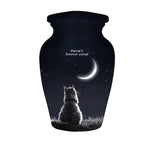 cat moon night sky cremation urn for pet ashes, handmade aluminum memorial urn – photo 2