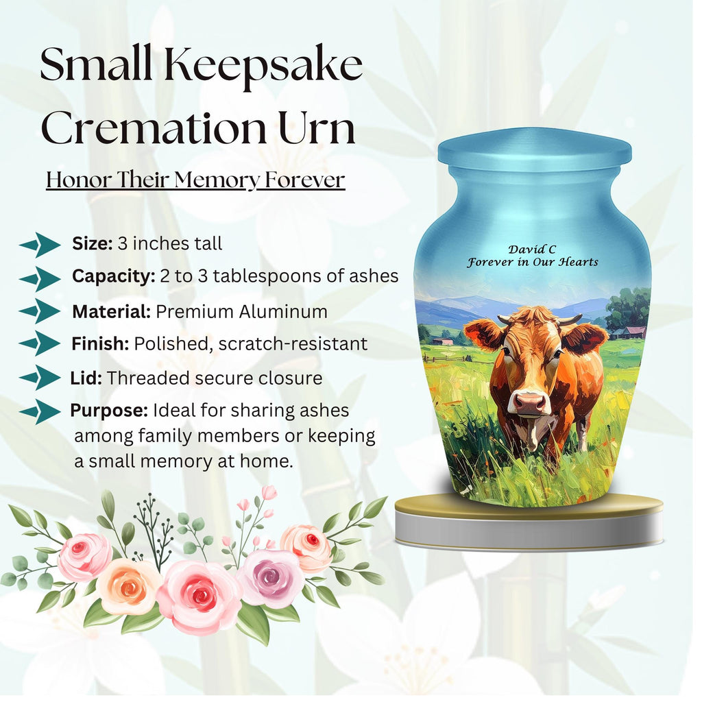 cow countryside farm cremation urn for human ashes, handmade aluminum memorial urn – photo 5
