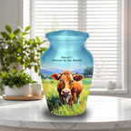 cow countryside farm cremation urn for human ashes, handmade aluminum memorial urn – photo 9