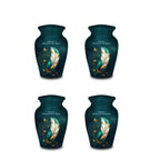 teal gold butterfly feather cremation urn for human ashes, handmade aluminum memorial urn – photo 3