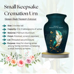 teal gold butterfly feather cremation urn for human ashes, handmade aluminum memorial urn – photo 4