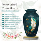 teal gold butterfly feather cremation urn for human ashes, handmade aluminum memorial urn – photo 6