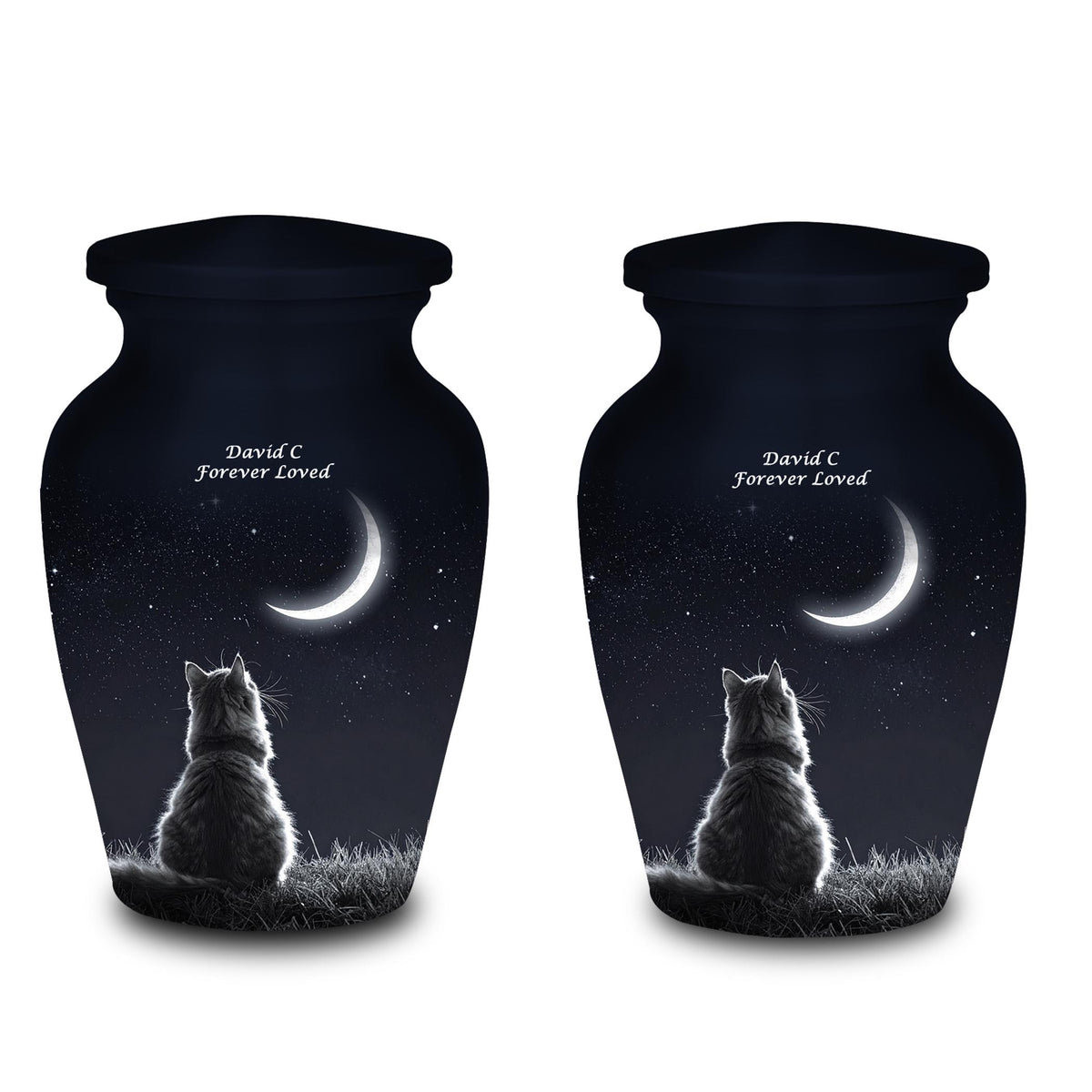 cat moon night sky cremation urn for pet ashes, handmade aluminum memorial urn – photo 6