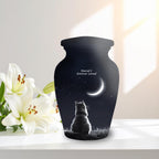 cat moon night sky cremation urn for pet ashes, handmade aluminum memorial urn – photo 10