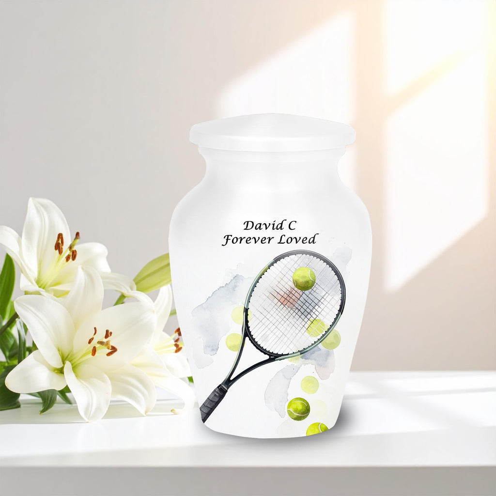 tennis racket and balls cremation urn for human ashes, handmade aluminum memorial urn – photo 10