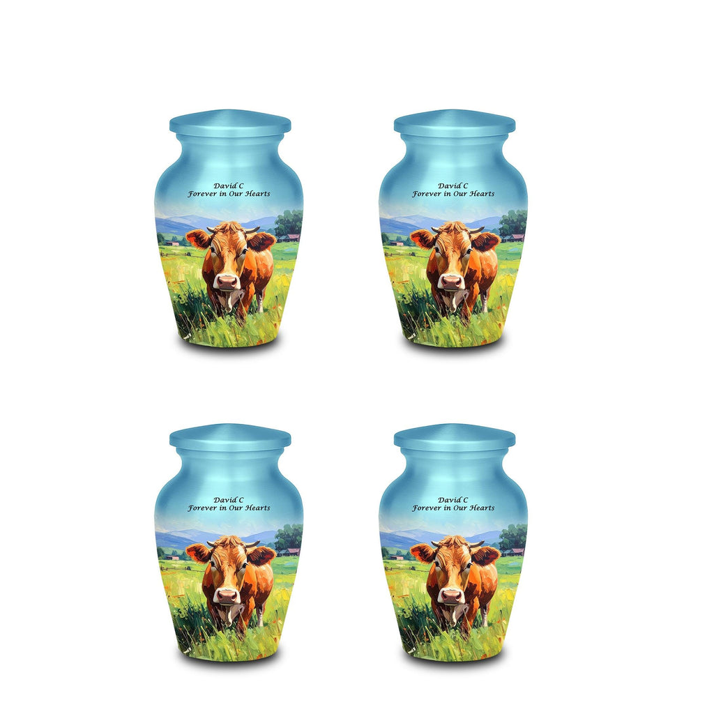 cow countryside farm cremation urn for human ashes, handmade aluminum memorial urn – photo 4