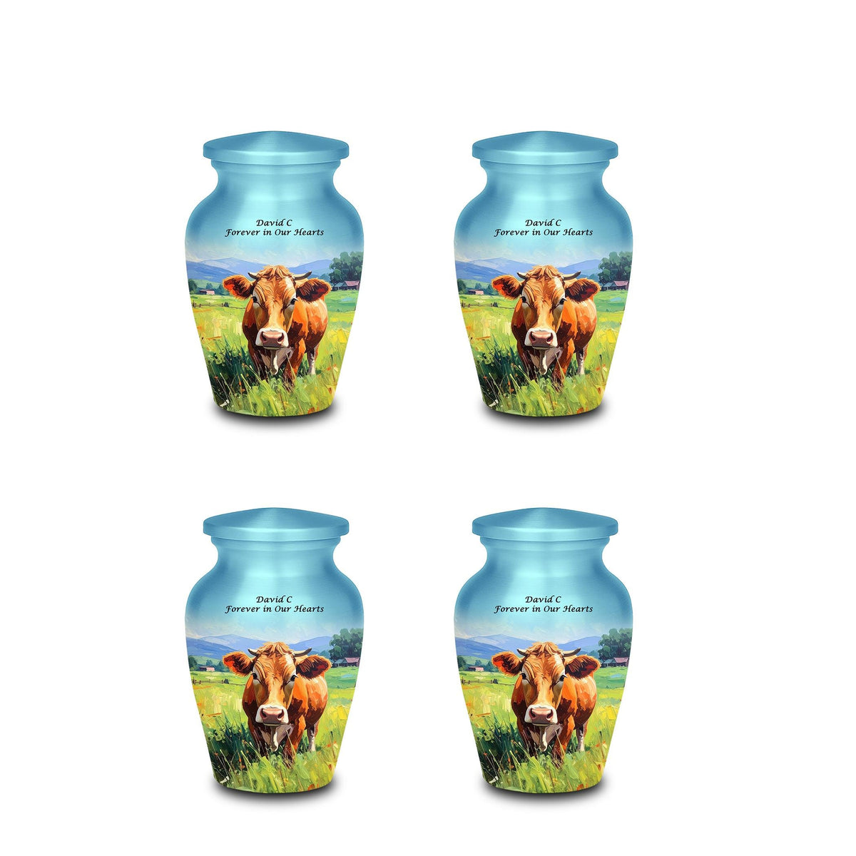 cow countryside farm cremation urn for human ashes, handmade aluminum memorial urn – photo 4