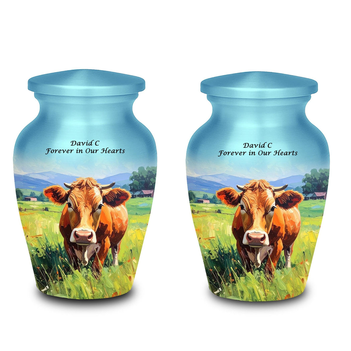cow countryside farm cremation urn for human ashes, handmade aluminum memorial urn – photo 6