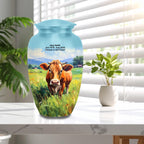 cow countryside farm cremation urn for human ashes, handmade aluminum memorial urn – photo 2