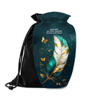 teal gold butterfly feather cremation urn for human ashes, handmade aluminum memorial urn – photo 1